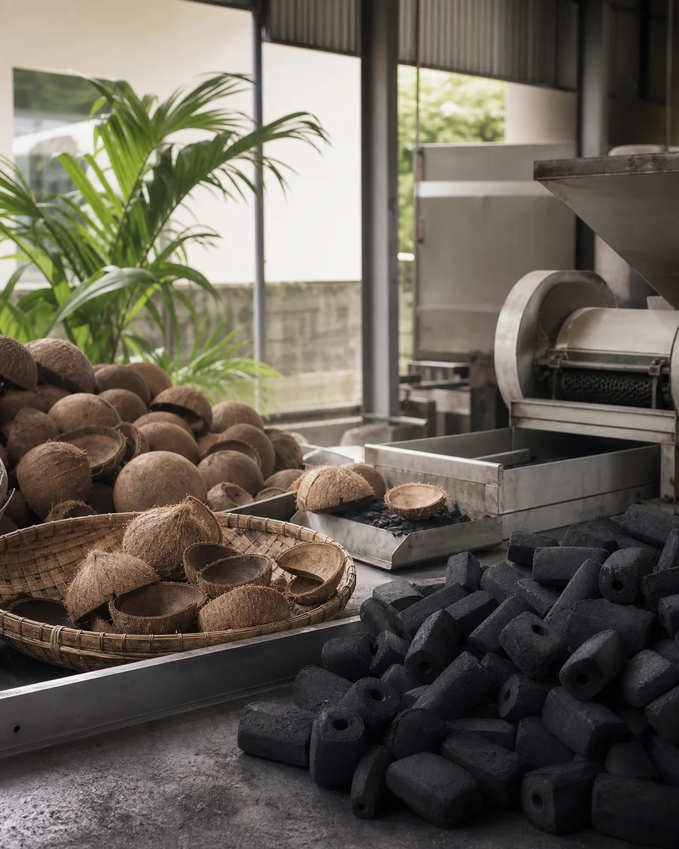 Coconut shells used for charcoal