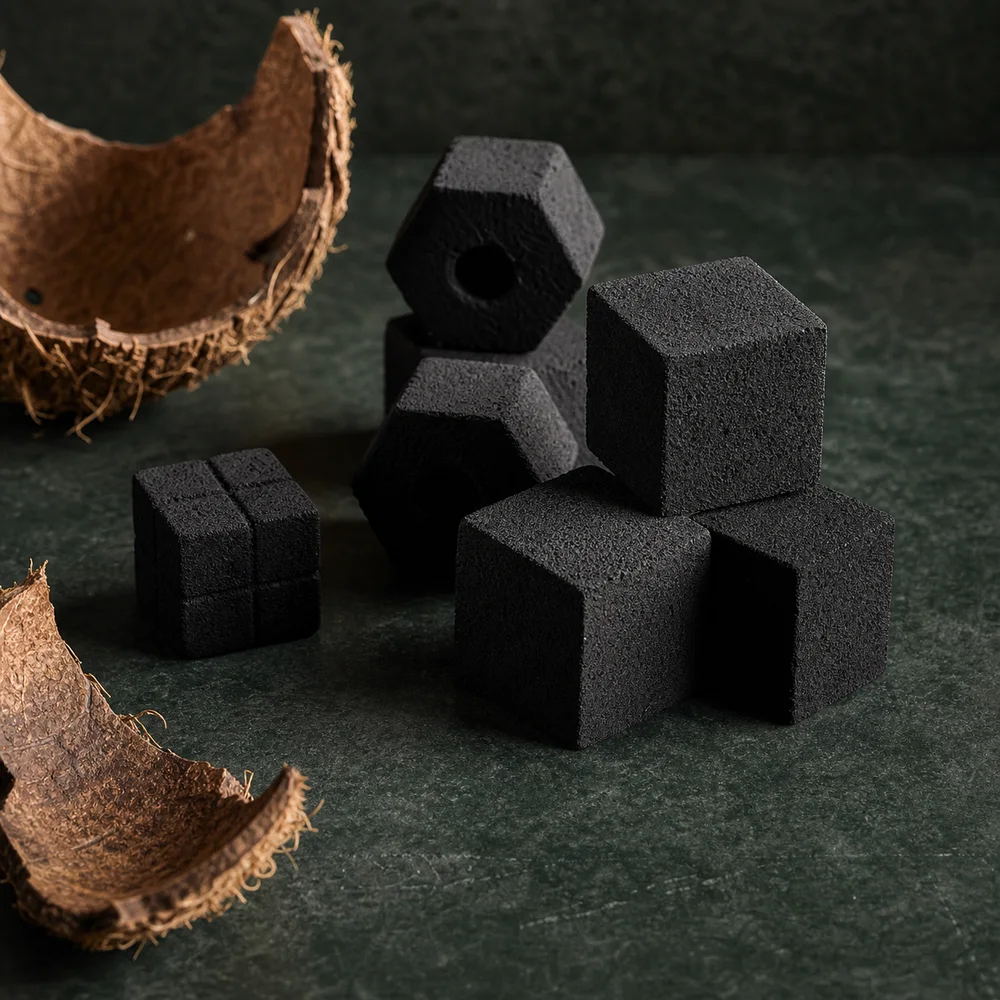 Natural coconut shells and premium charcoal